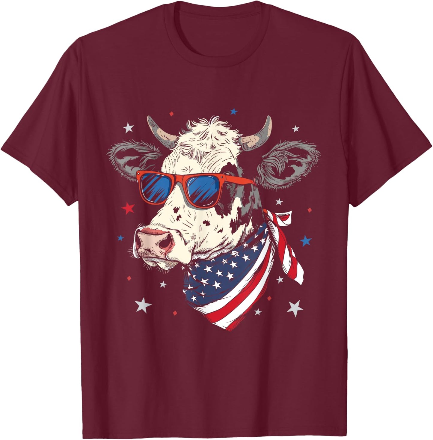 Patriotic American Cow USA Flag Cows 4th Of July Women Men T-Shirt - T-Shirt | Maroon