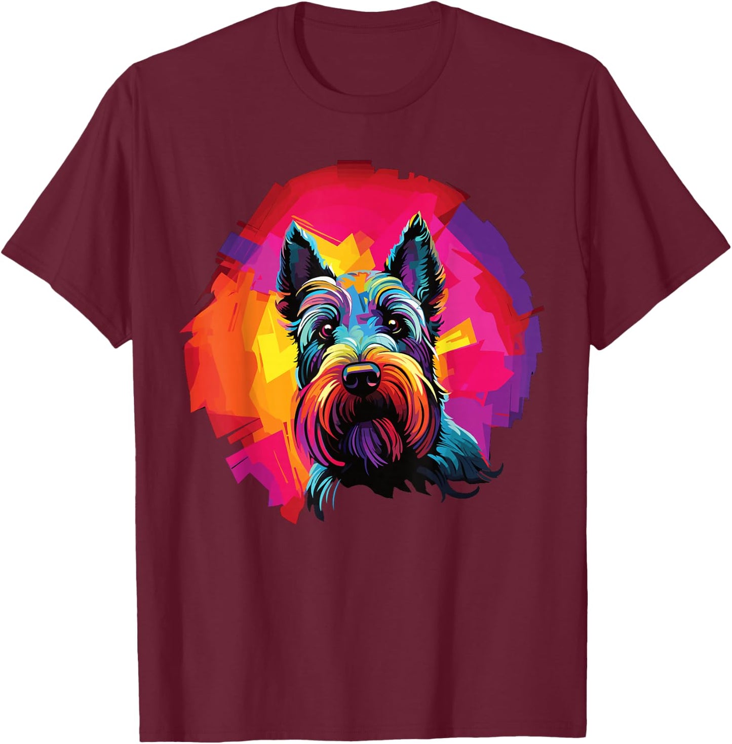 Watercolor Colorful Scottish Terrier Dog T-Shirt - T-Shirt | Maroon