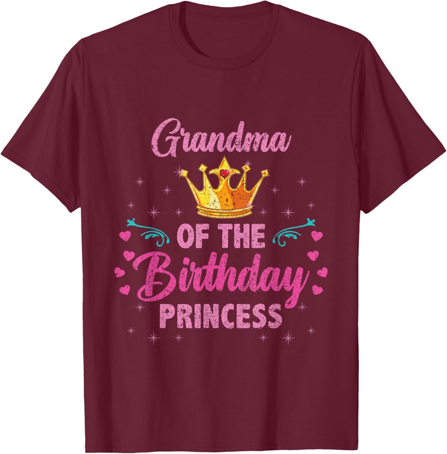 Grandma Of The Birthday Princess Vintage T-Shirt - T-Shirt | Maroon