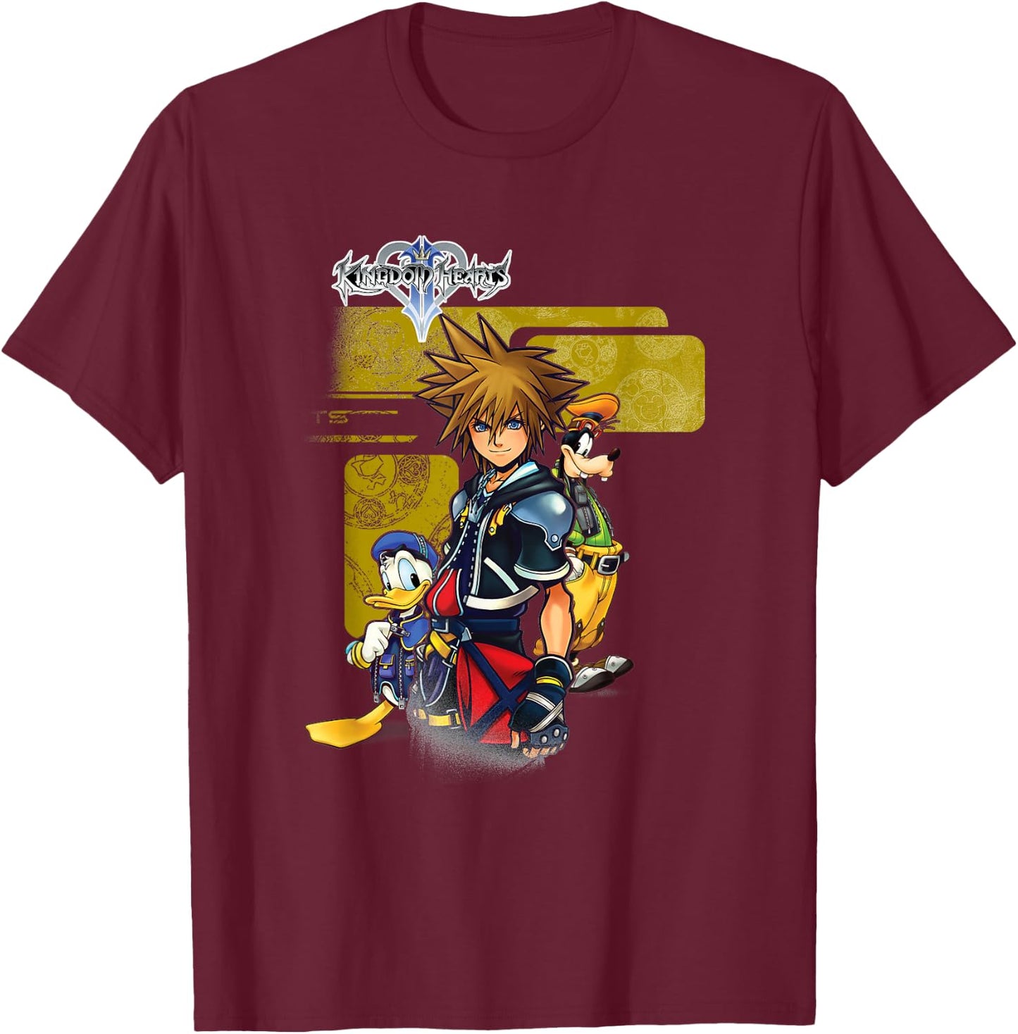Disney Kingdom Hearts Kingdom Warriors Tiles Chest Portrait T-Shirt - T-Shirt | Maroon