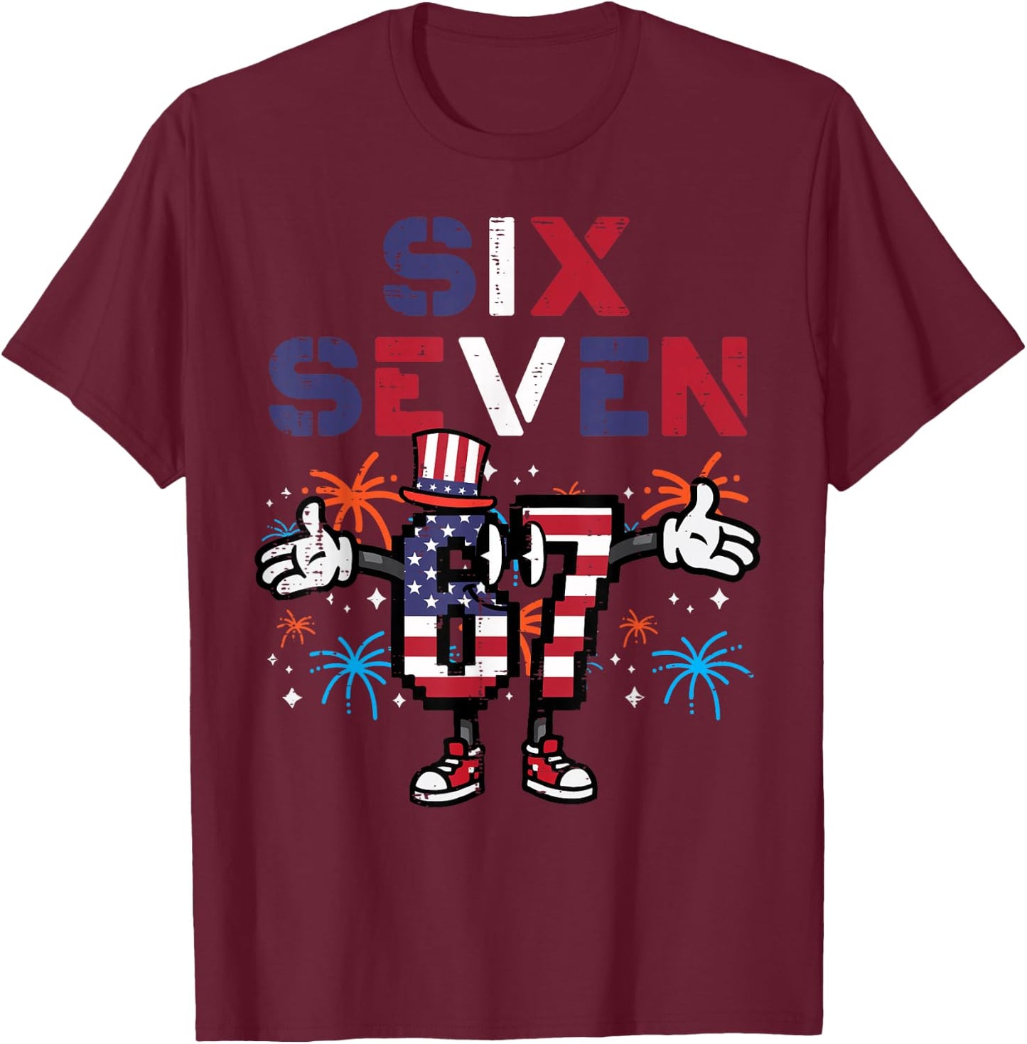 4th of July Six Seven 6 7 US Flag 67 Meme Patriotic Boy Kids T-Shirt - T-Shirt | Maroon