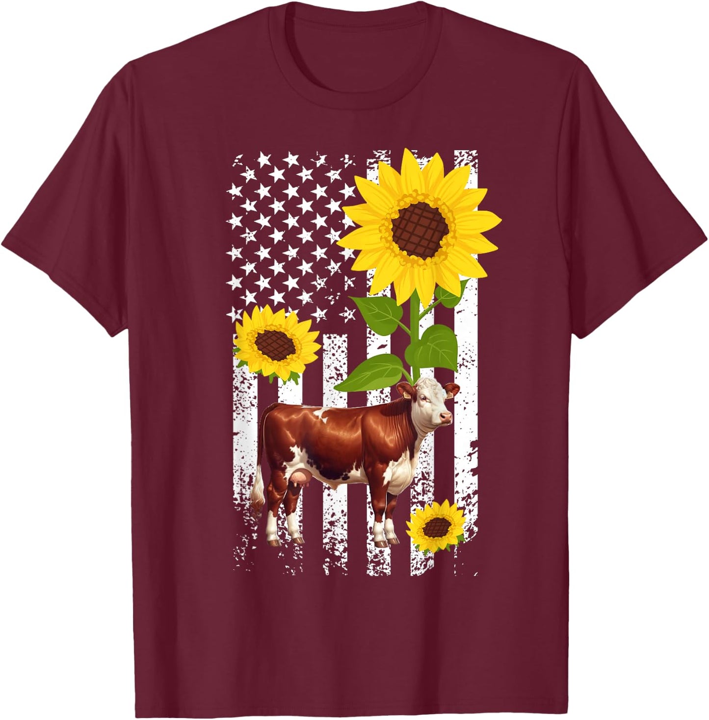 Hereford Cow US Flag Hereford Cow Lover Hereford Cattle T-Shirt - T-Shirt | Maroon