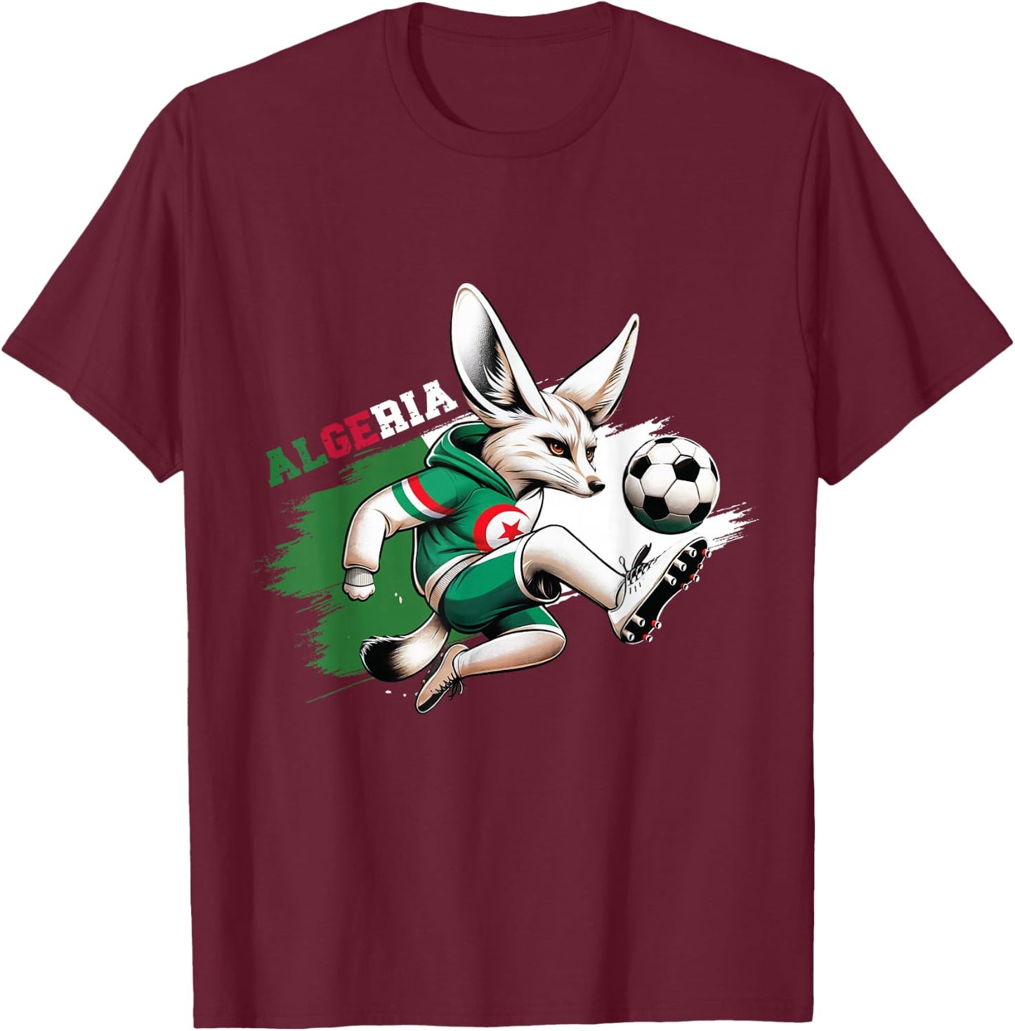 Fennec Algerian Flag Football Gift Jersey Dz , Black, S T-Shirt - T-Shirt | Maroon