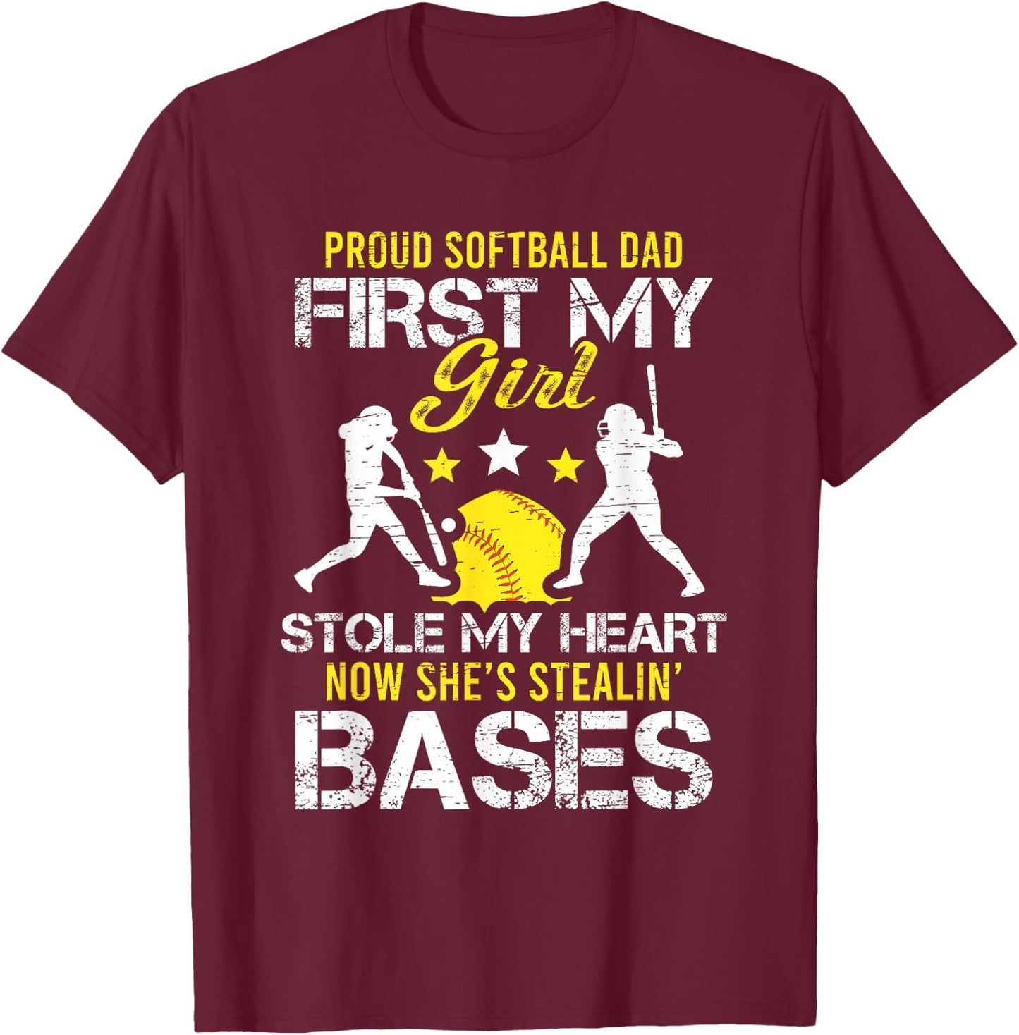 Proud Softball Dad Father Day Coach Sport T-Shirt - T-Shirt | Maroon