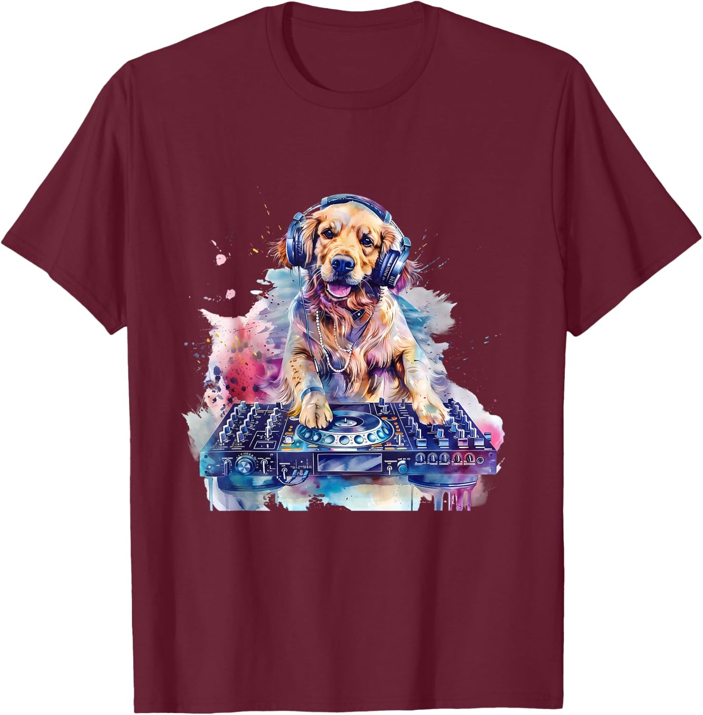 Dog Music DJ EDM Techno Turntable DJ Dog Artwork Beatmaker T-Shirt - T-Shirt | Maroon
