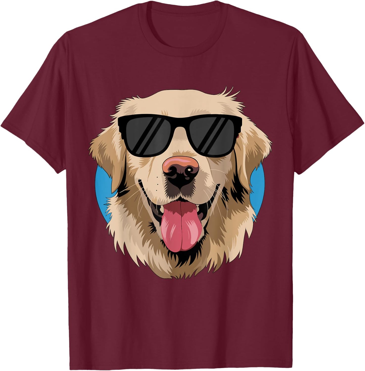 Golden Retriever with Sunglasses T-Shirt - T-Shirt | Maroon