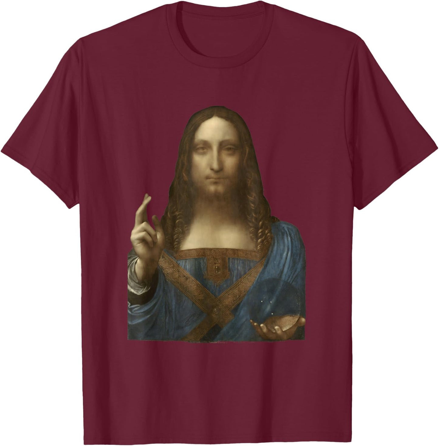 Salvator Mundi by Leonardo da Vinci (1500) T-Shirt - T-Shirt | Maroon