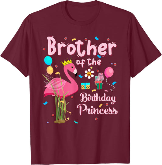 Brother of the Birthday Princess Pink Flamingo Party Squad T-Shirt - T-Shirt | Maroon