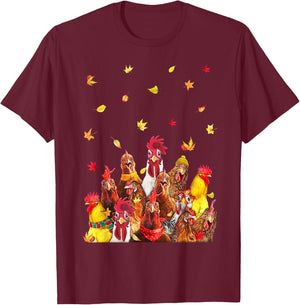 Hello Autumn Maple Chicken Leaf Fall Cute Chicken Farm T-Shirt - T-Shirt | Maroon