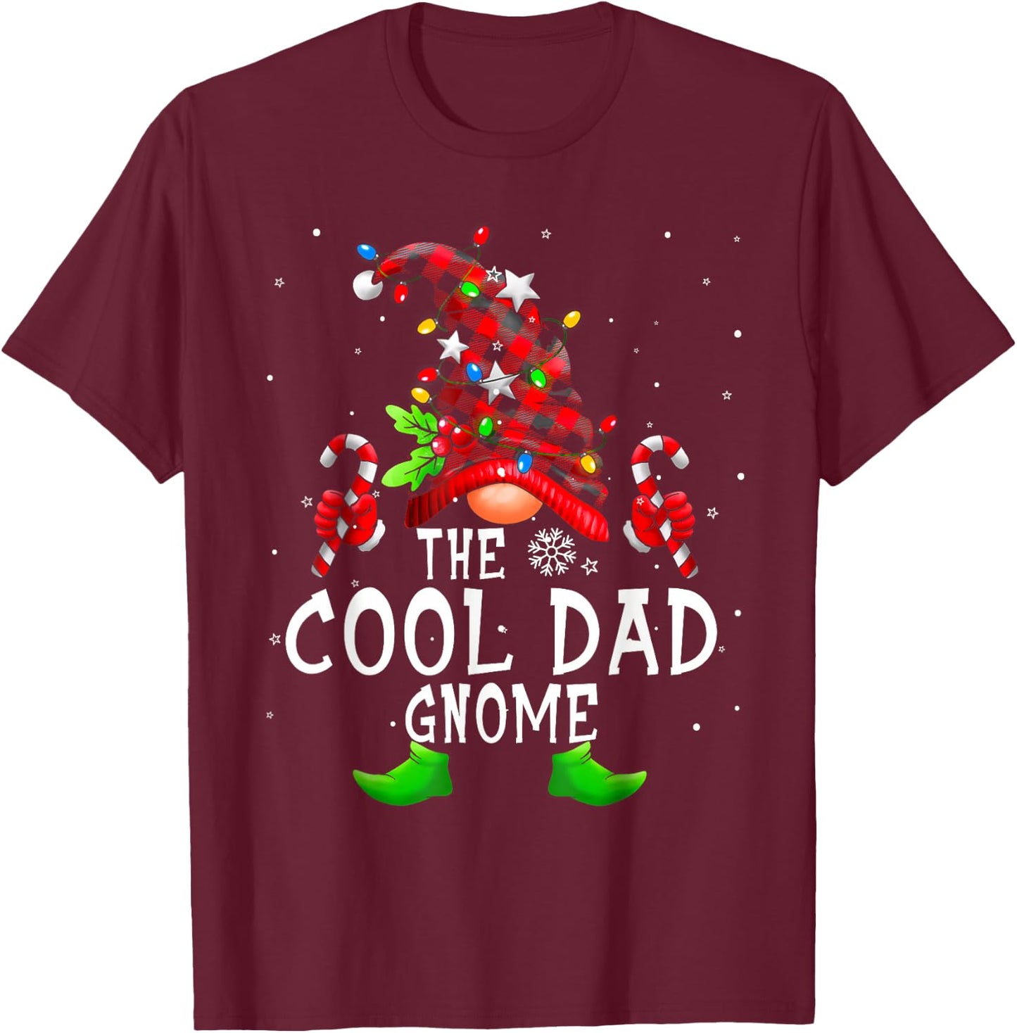 Cool Dad Gnome Buffalo Plaid Matching Family Christmas T-Shirt - T-Shirt | Maroon