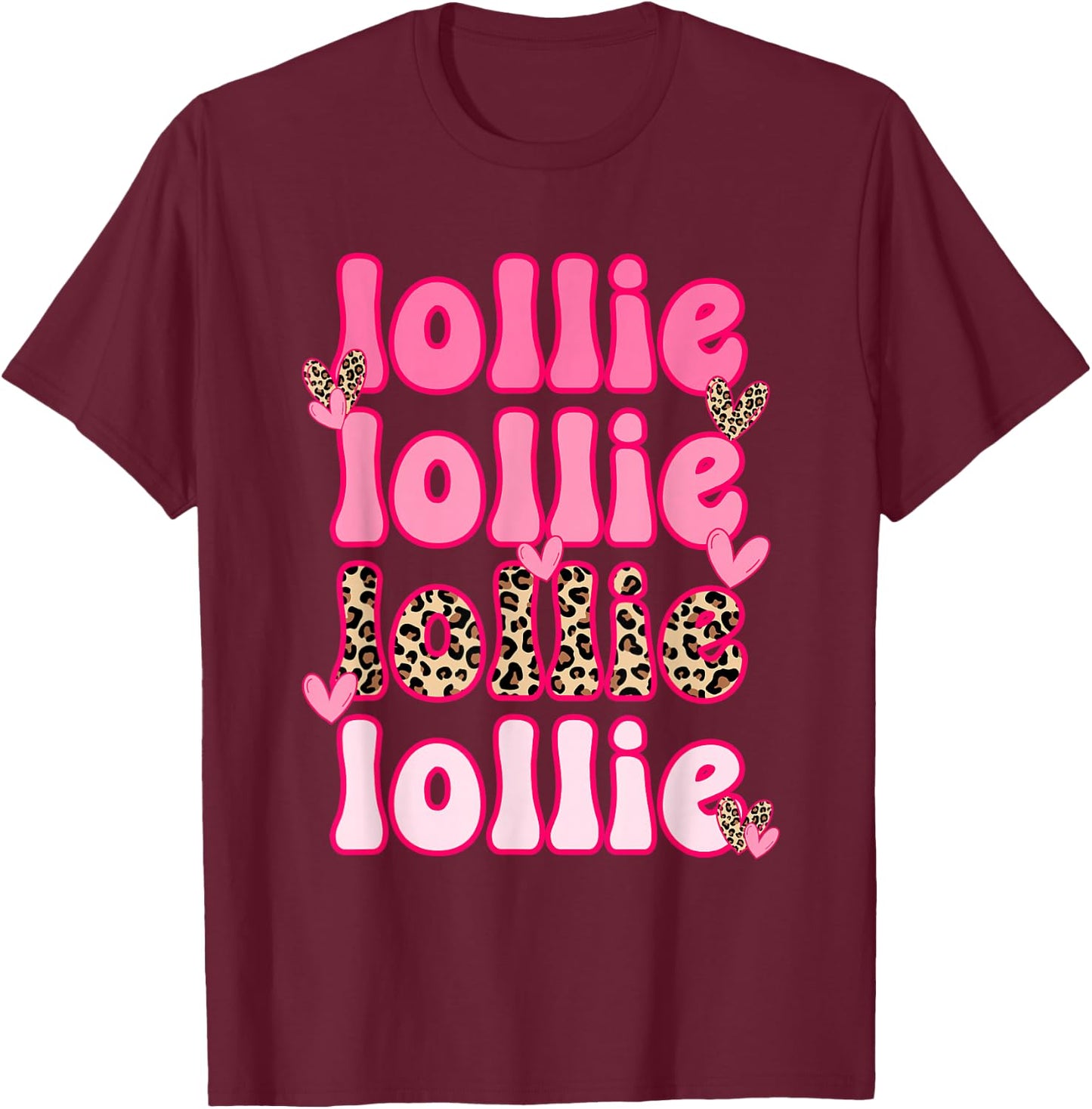 Leopard Groovy Lollie Valentine's Day Women Valentine T-Shirt - T-Shirt | Maroon