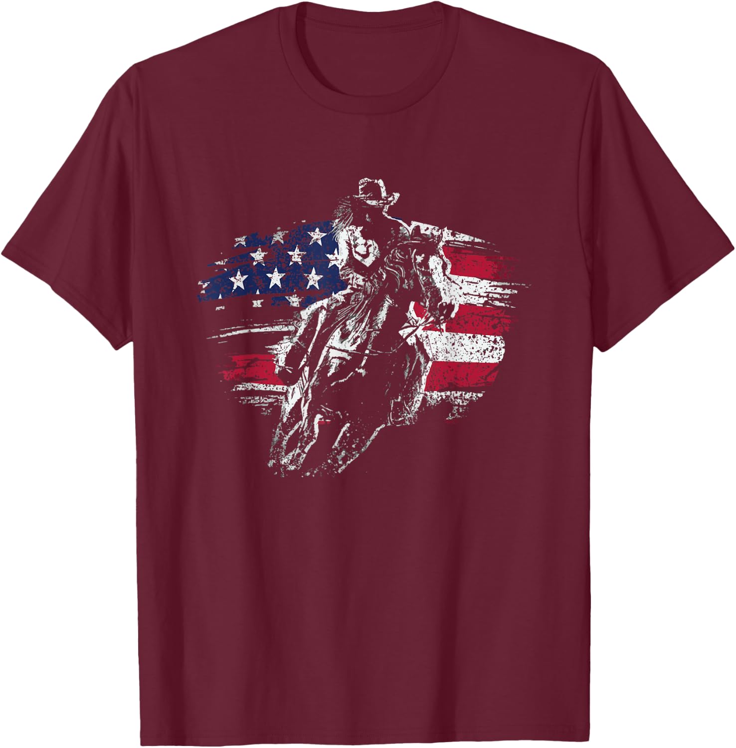 Patriotic Cowboy Rodeo Western Texas Cowboy T-Shirt - T-Shirt | Maroon