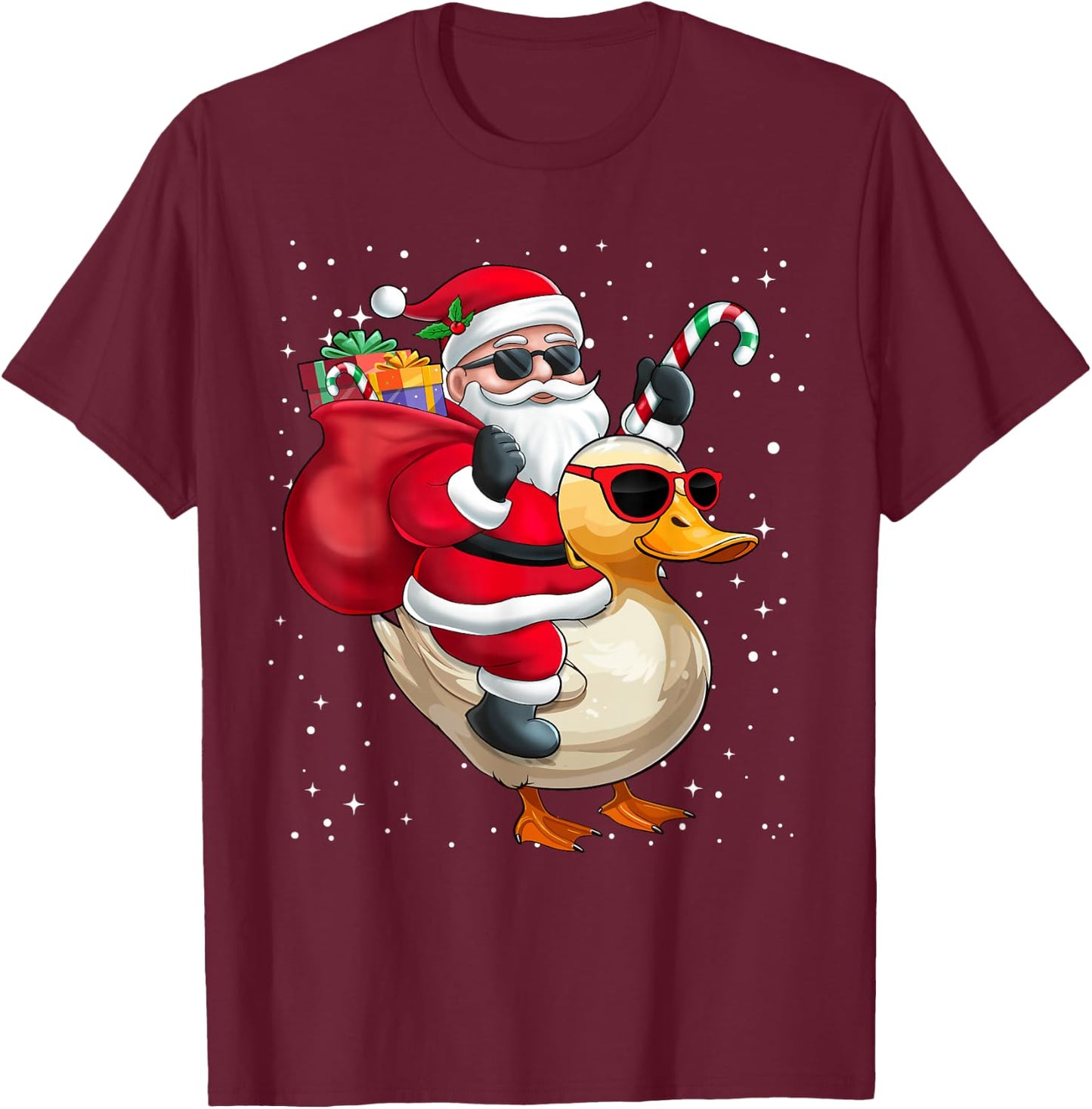 Santa Claus Riding A Duck Christmas Boy Girl Kids T-Shirt - T-Shirt | Maroon