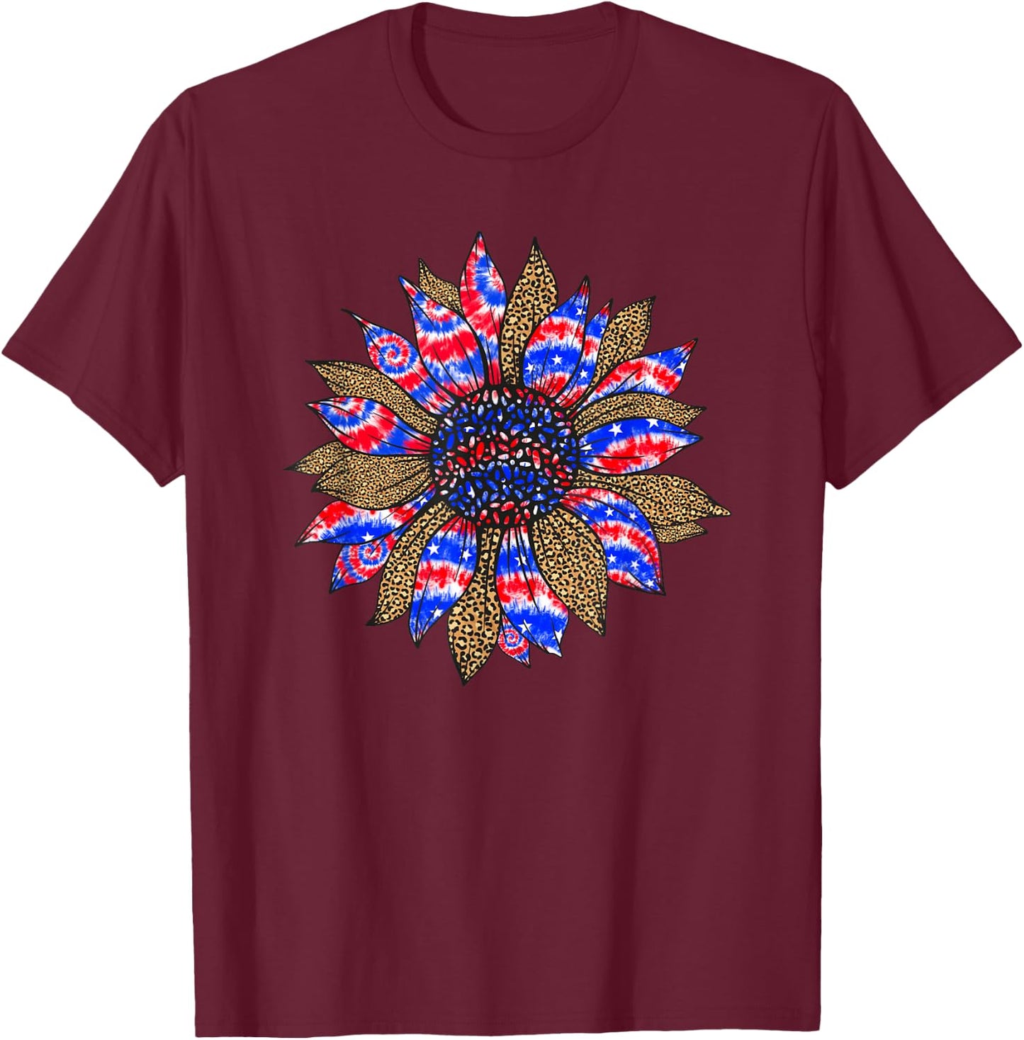 Sunflower Fourth 4th Of July American Flag Tie Dye T-Shirt - T-Shirt | Maroon