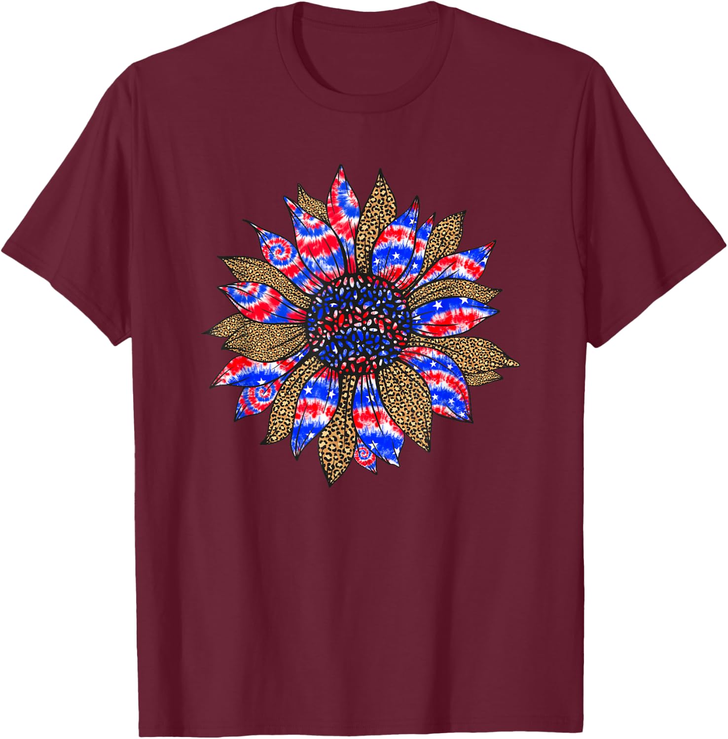 Sunflower Fourth 4th Of July American Flag Tie Dye T-Shirt - T-Shirt | Maroon