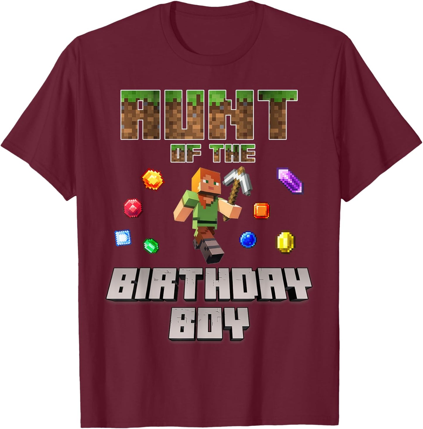 Aunt Of The Birthday Boy Video Gamer Pixel Number T-Shirt - T-Shirt | Maroon