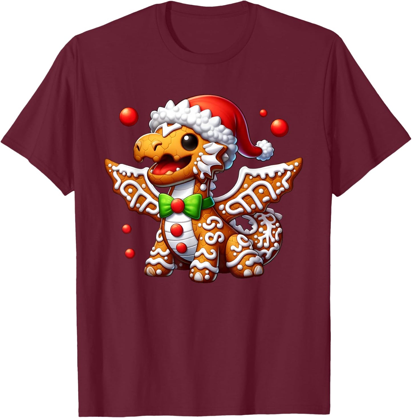 Funny Gingerbread Man Dragon Christmas Kids T-Shirt - T-Shirt | Maroon
