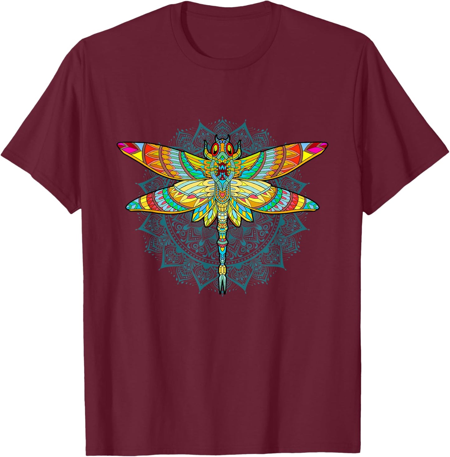 Mandala Dragonfly - Lotus Flower Insect Lover Entomologist T-Shirt - T-Shirt | Maroon