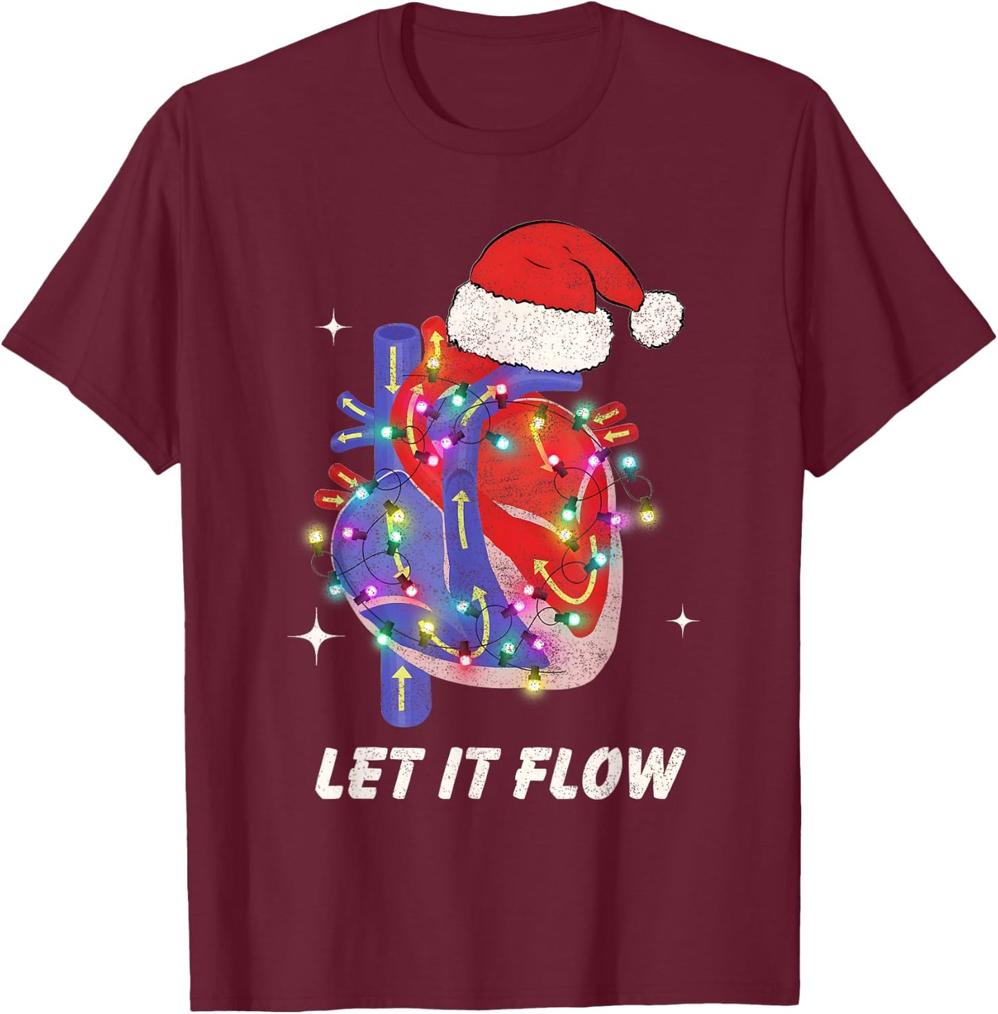 Christmas Cardiac Nurse Heart Anatomy CCU Nurse Xmas Cath L T-Shirt - T-Shirt | Maroon