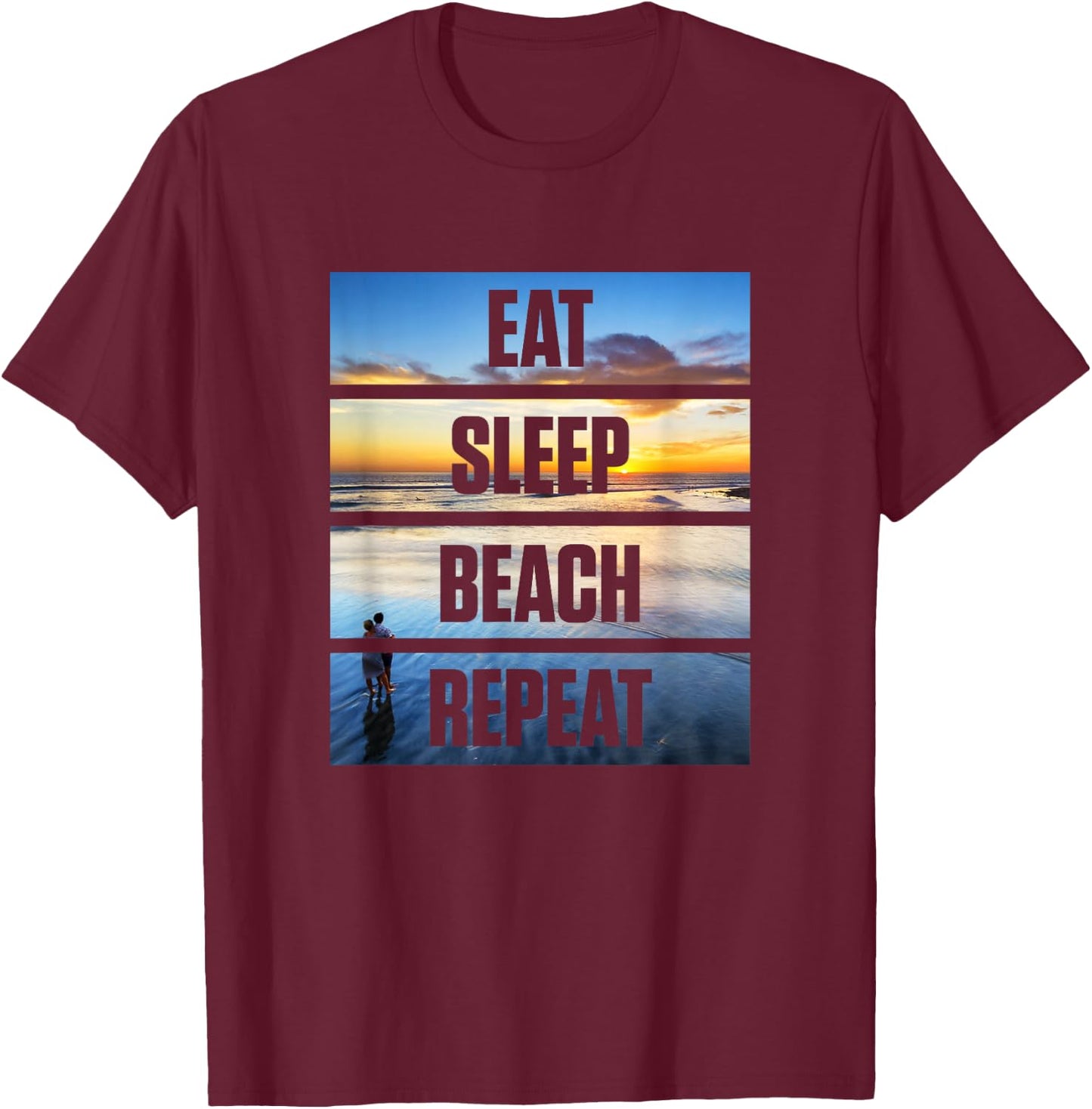 Cute EAT SLEEP BEACH REPEAT Vacation T-Shirt - T-Shirt | Maroon