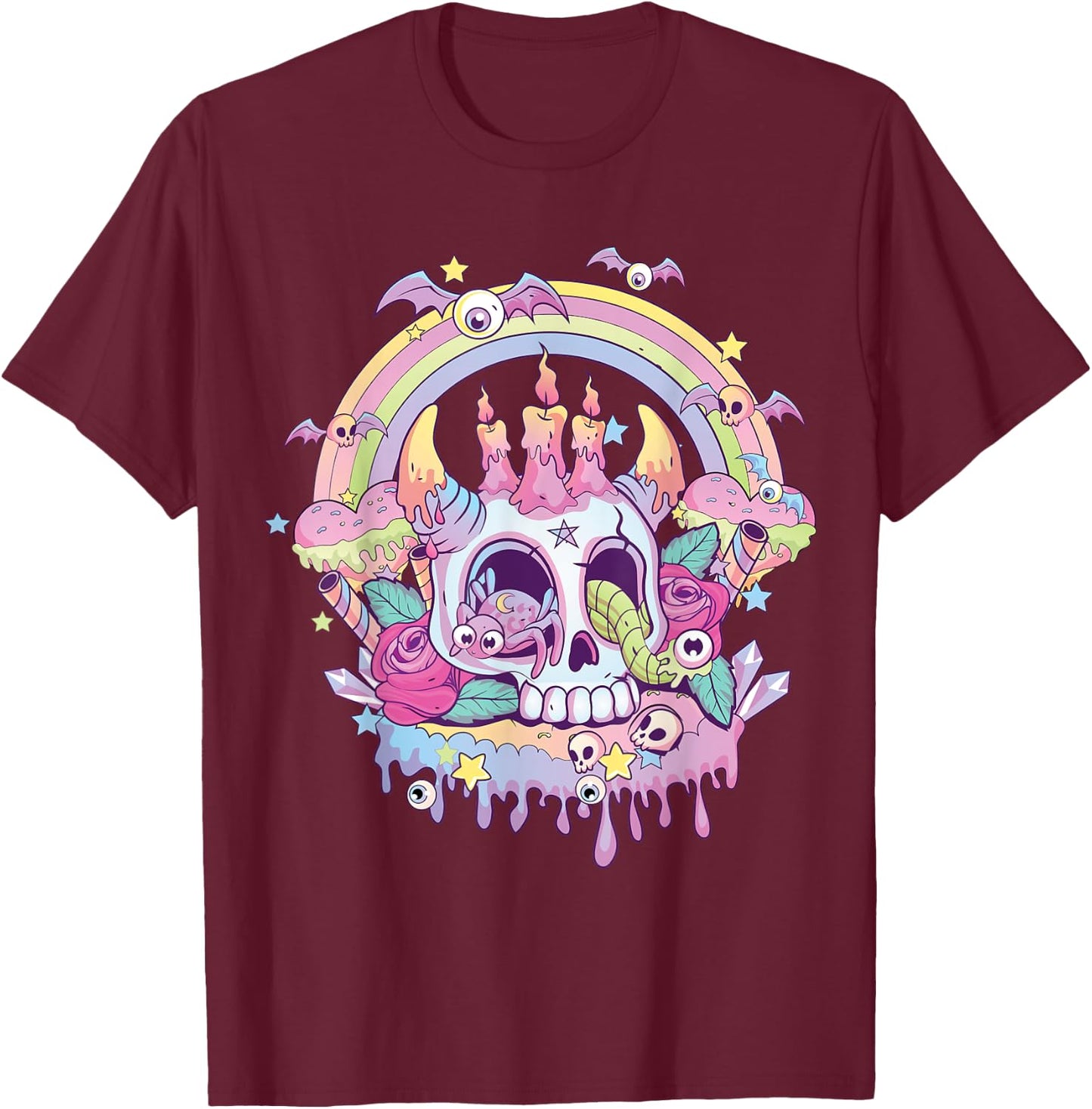 Pastel Goth Cute Creepy Satanic Skull Kawaii Occult Menhera T-Shirt - T-Shirt | Maroon