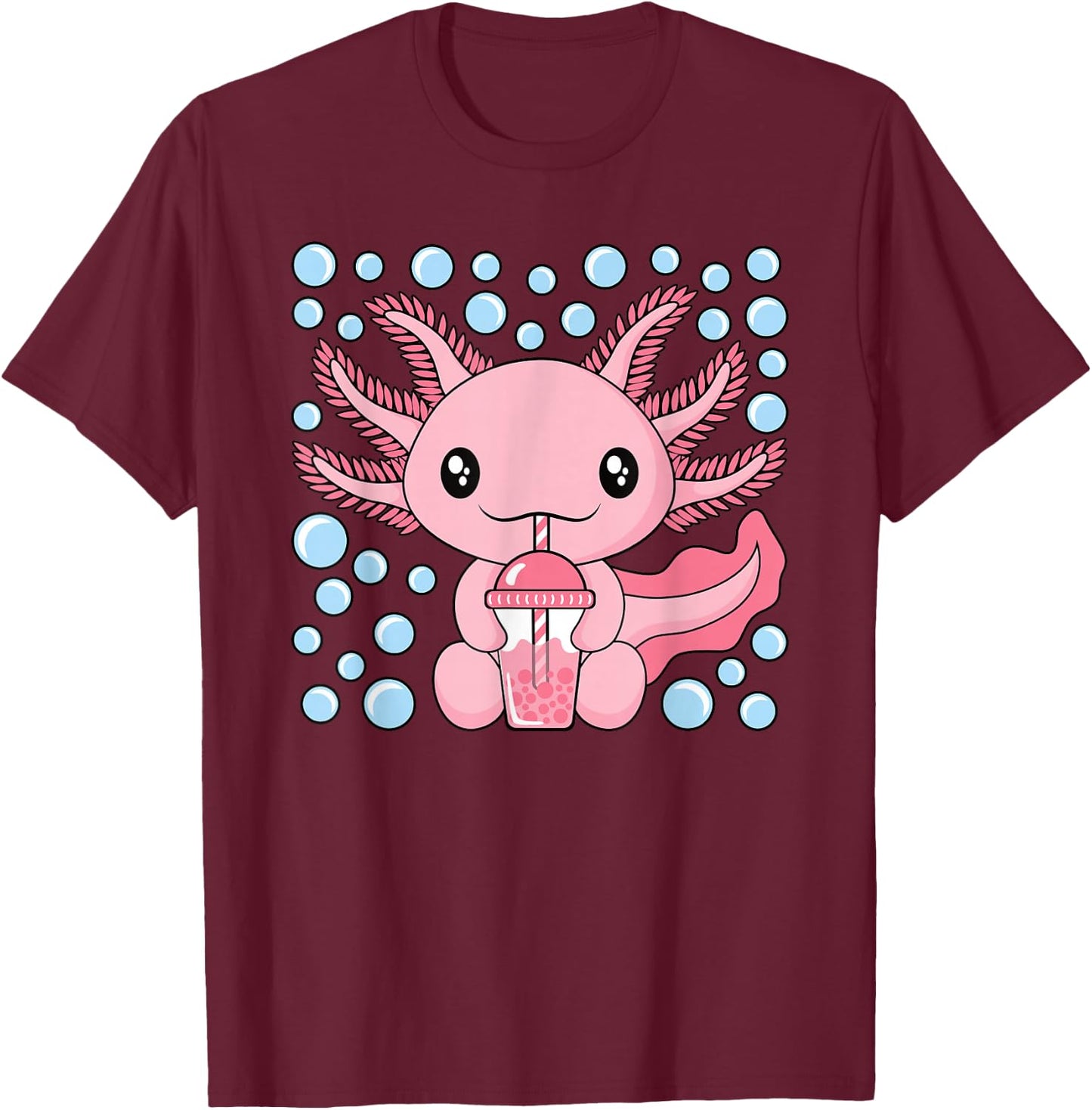 Axolotl Bubble Tea Boba Cute Kawaii Women Girls Kids T-Shirt - T-Shirt | Maroon