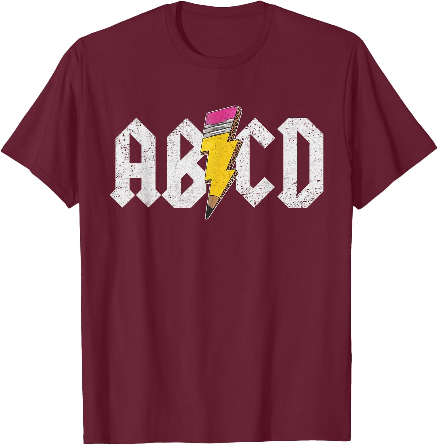 ABCD Lightning English Teacher ABC Learning Distressed , black T-Shirt - T-Shirt | Maroon