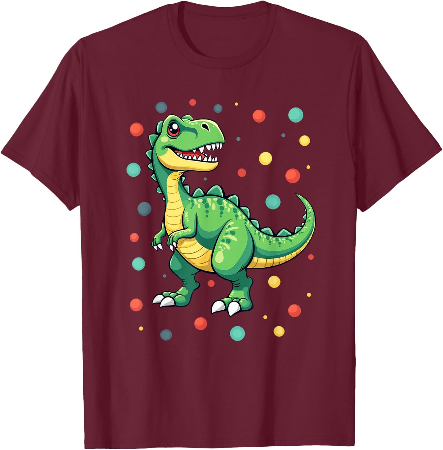 Dinosaur Trex Dino Polka Dots Polka Dot Boys Kids Youth , Black, S T-Shirt - T-Shirt | Maroon