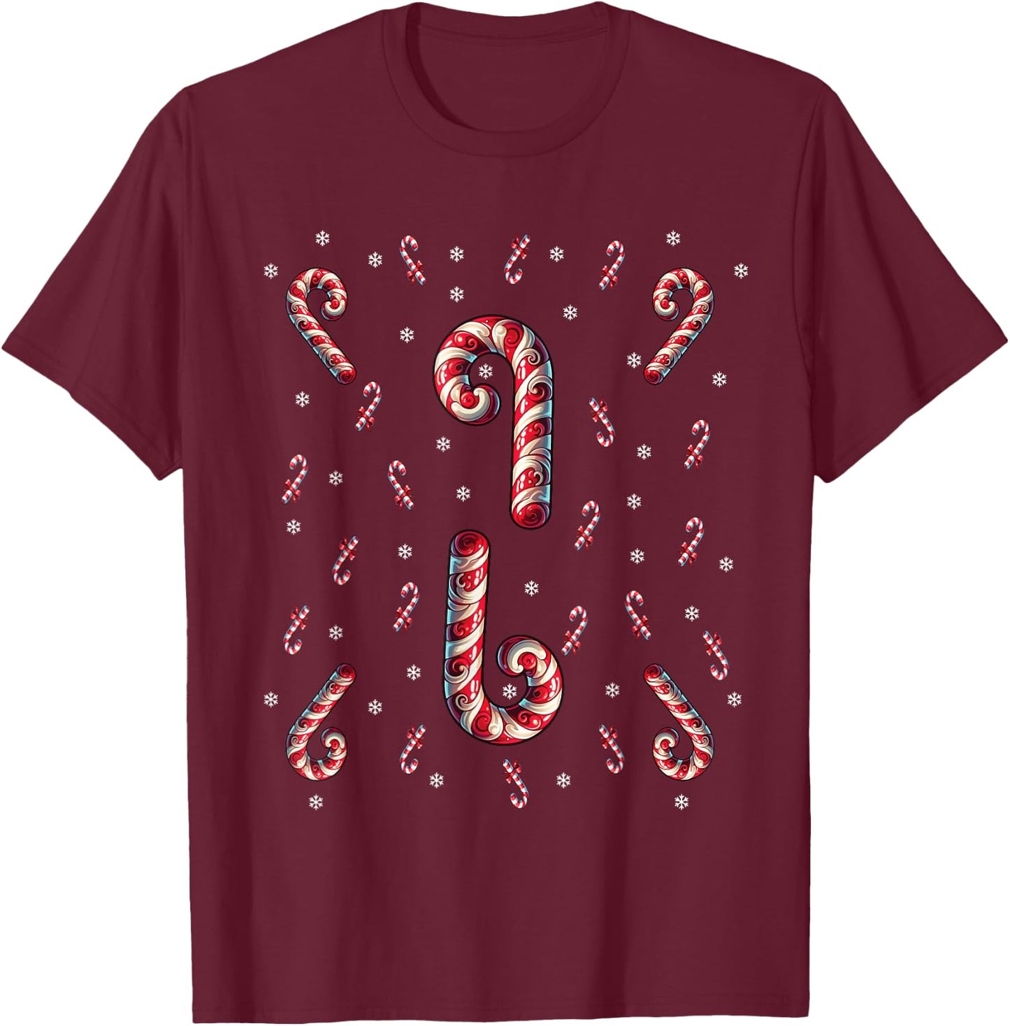 Red And White Candy Cane Santa Christmas Xmas Lights T-Shirt - T-Shirt | Maroon
