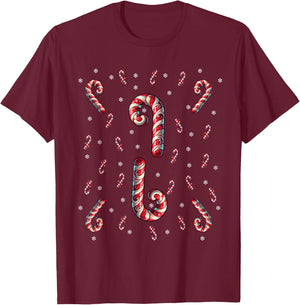 Red And White Candy Cane Santa Christmas Xmas Lights T-Shirt - T-Shirt | Maroon
