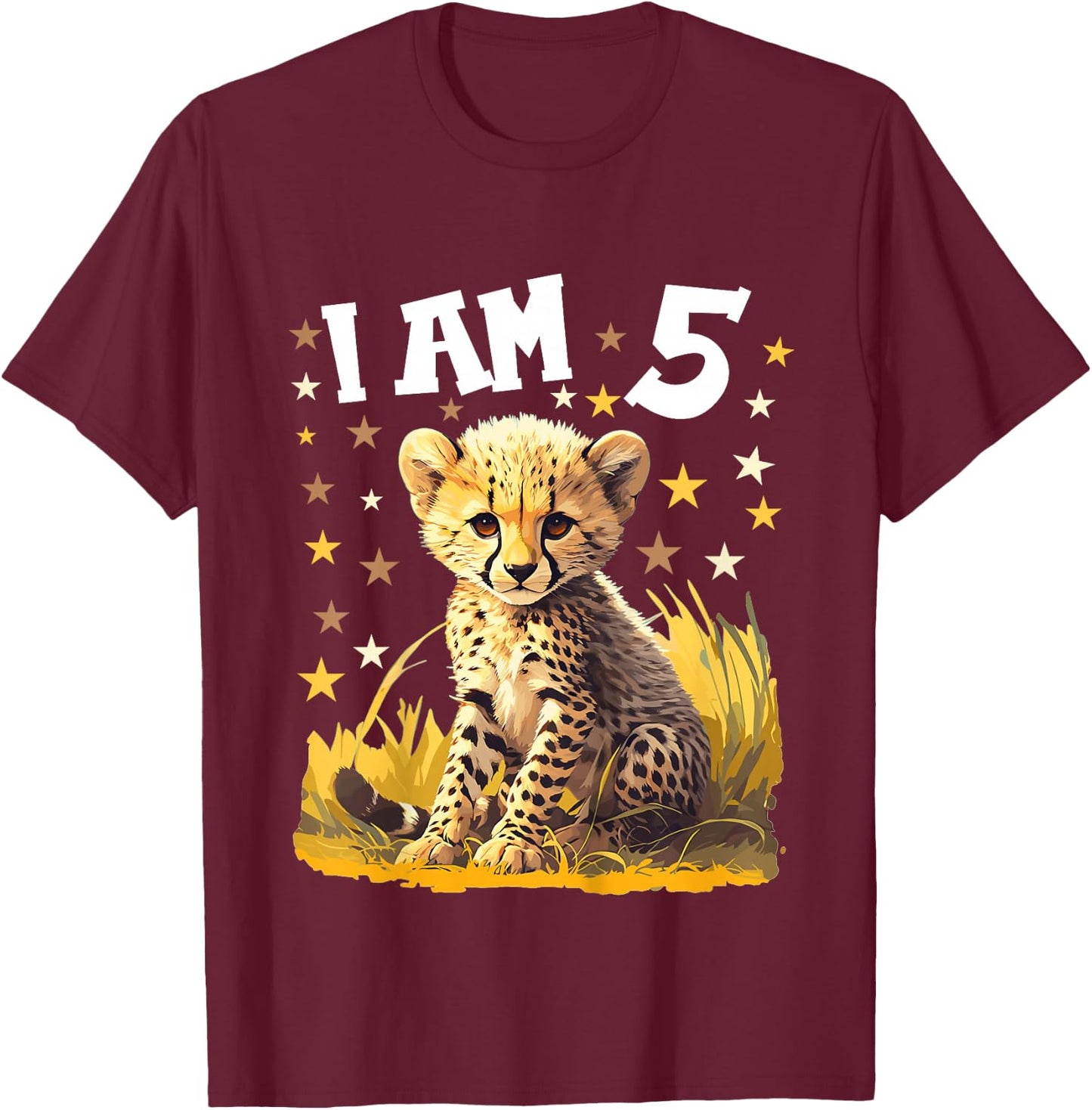 5 Years old 5 birthday Cheetahs Boy Girl Cheetah T-Shirt - T-Shirt | Maroon