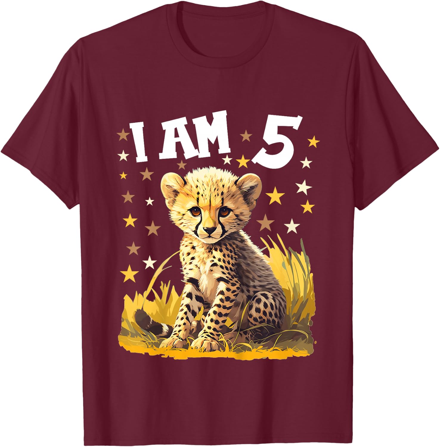 5 Years old 5 birthday Cheetahs Boy Girl Cheetah T-Shirt - T-Shirt | Maroon