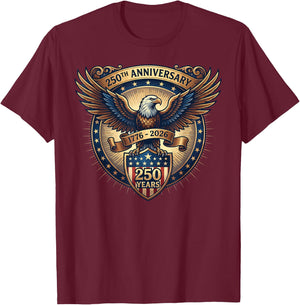 250 Anniversary USA Patriotic Eagle 250th 2026 4th of July T-Shirt - T-Shirt | Maroon