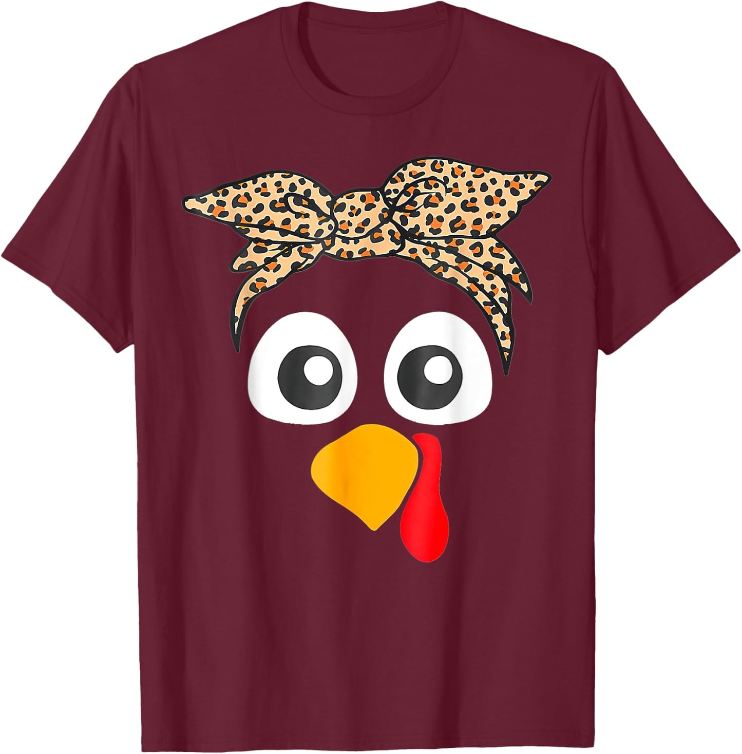 Turkey Face Leopard Headband Thanksgiving Pilgrim T-Shirt - T-Shirt | Maroon