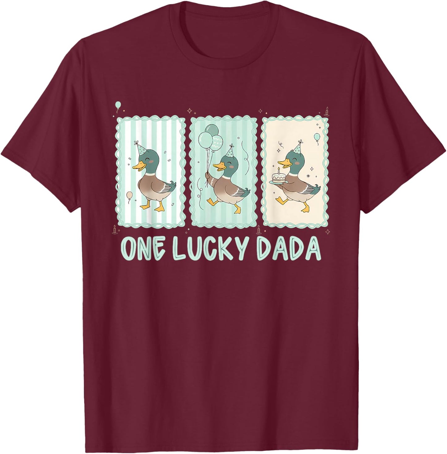 One Lucky Dada 1st Birthday Party Silly Goose Dad Matching T-Shirt - T-Shirt | Maroon