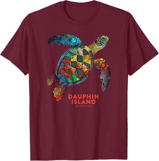 Dauphin Island Alabama Summer Vacation Sea Turtle Vintage Men Women T-Shirt - T-Shirt | Maroon