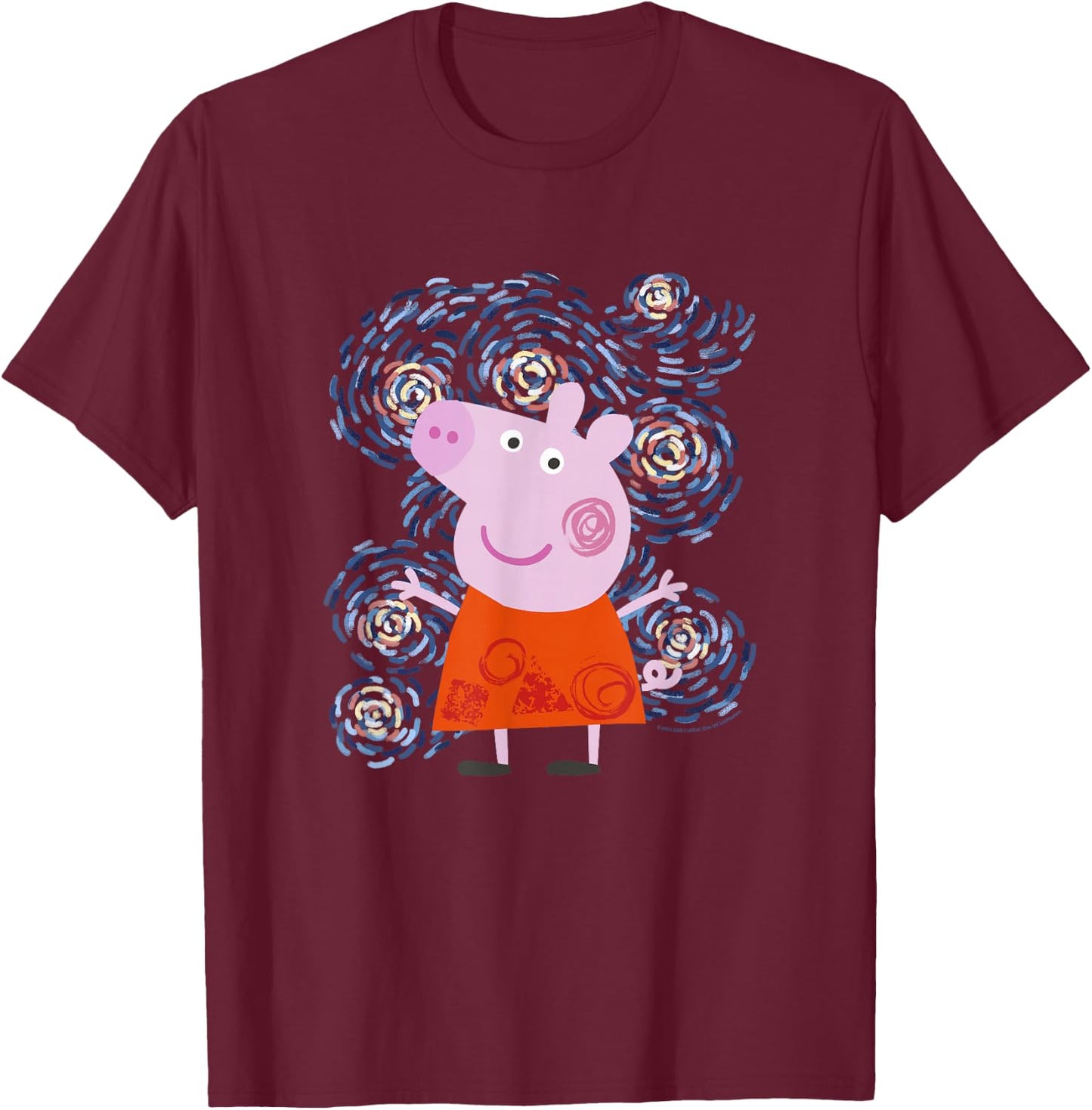 Peppa Pig Starry Night Inspired Artsy Portrait T-Shirt - T-Shirt | Maroon