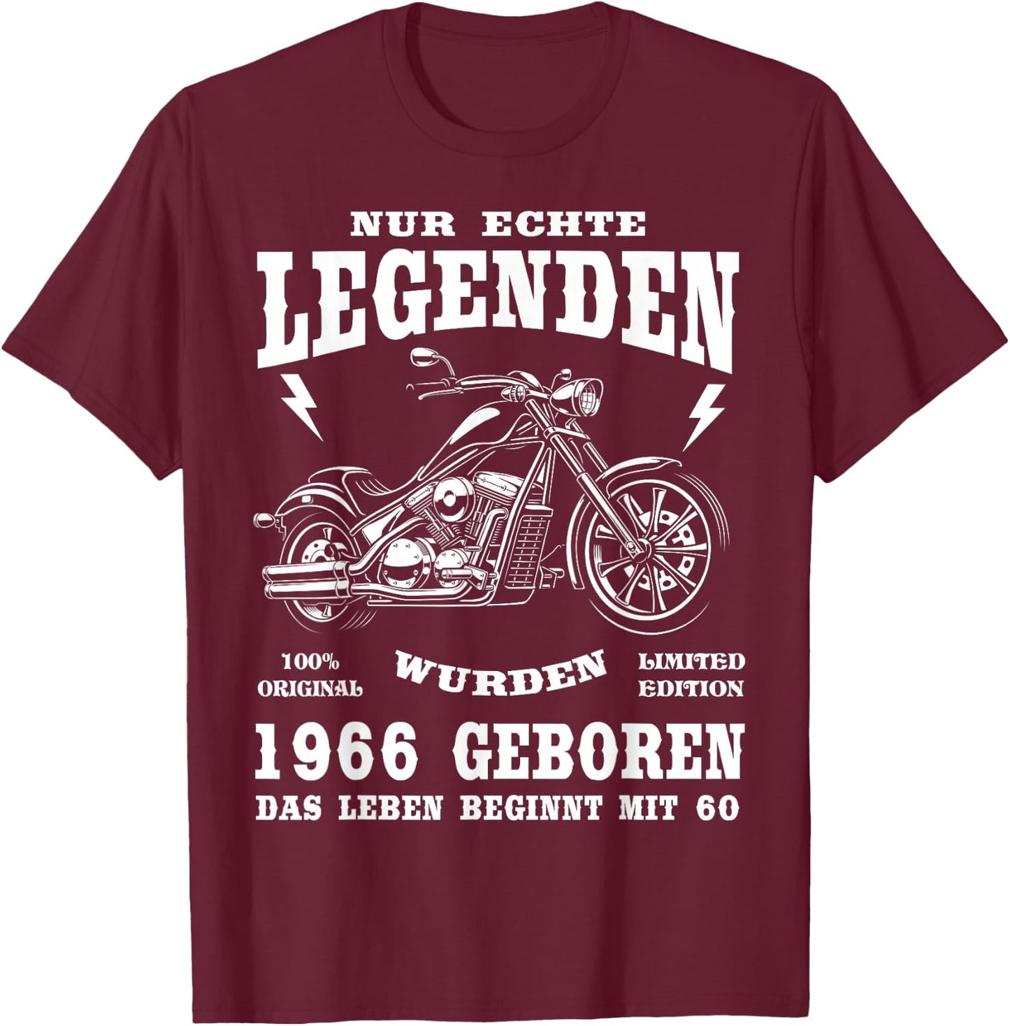 60 Geburtstag Mann Biker Geschenk Motorrad Chopper 1966 T-Shirt - T-Shirt | Maroon