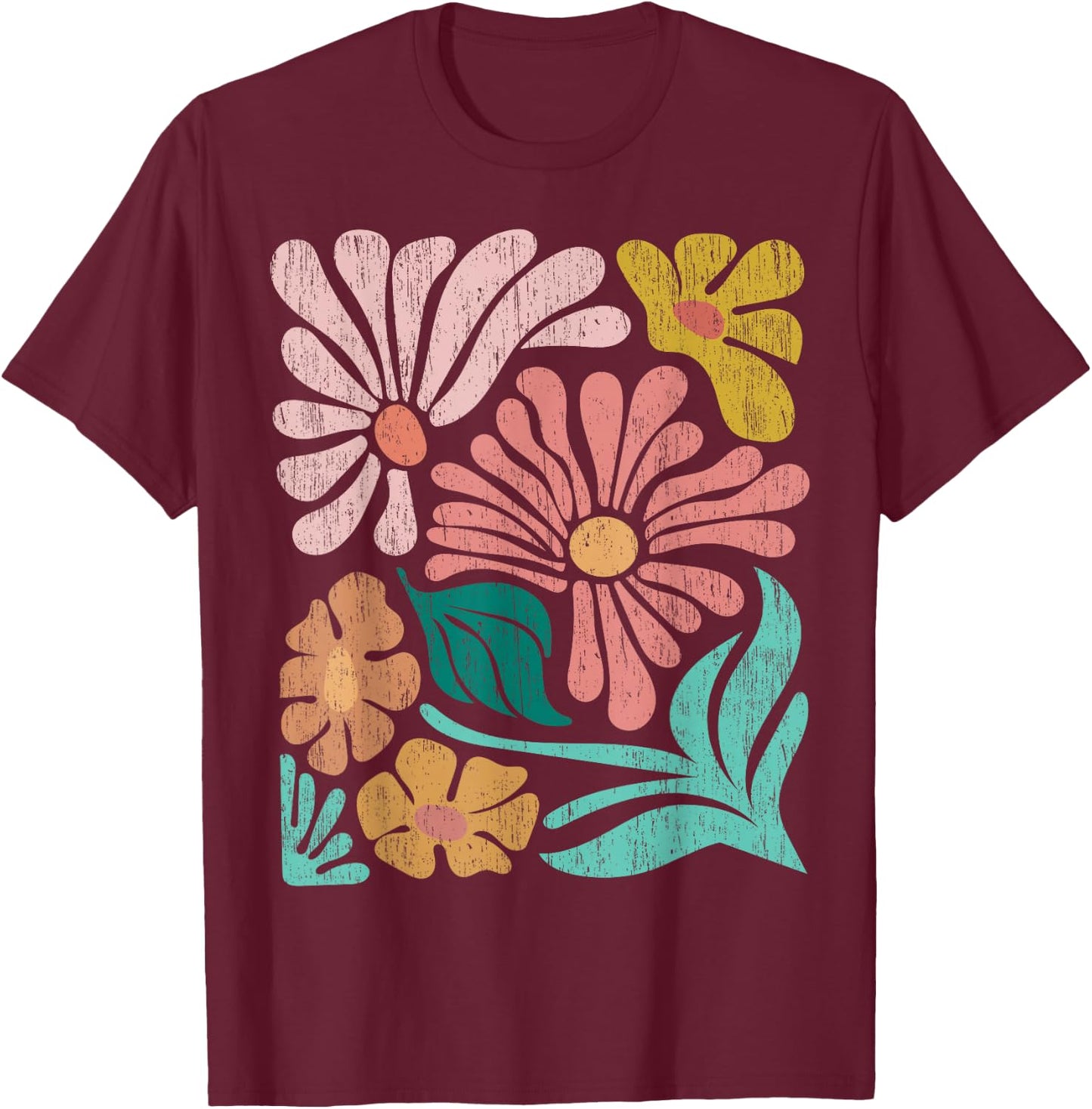 Retro Boho Wildflower Graphic T-Shirt - T-Shirt | Maroon