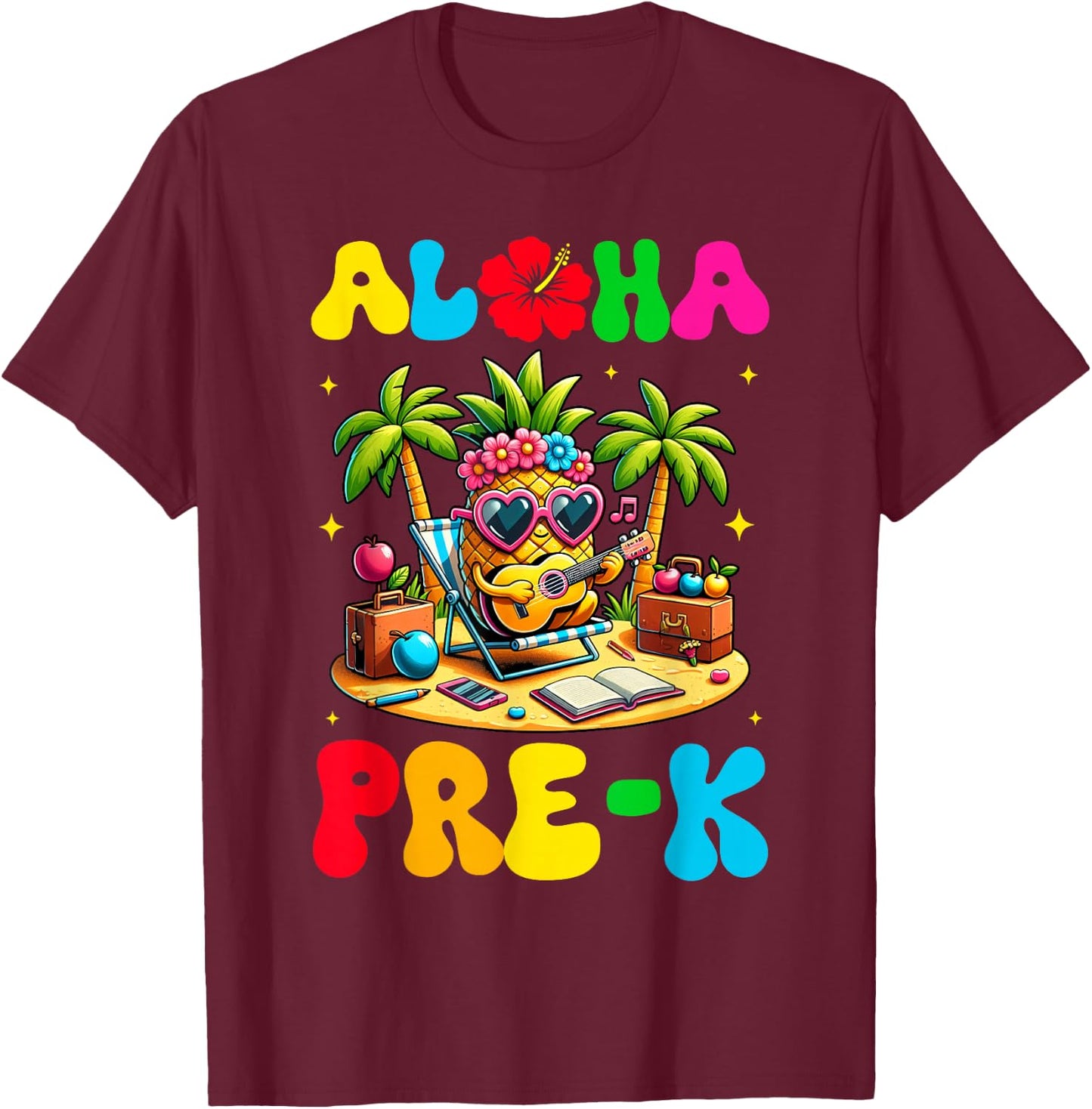 Aloha Pre-K Pineapple Hawaii Back to School Kids Girls T-Shirt - T-Shirt | Maroon