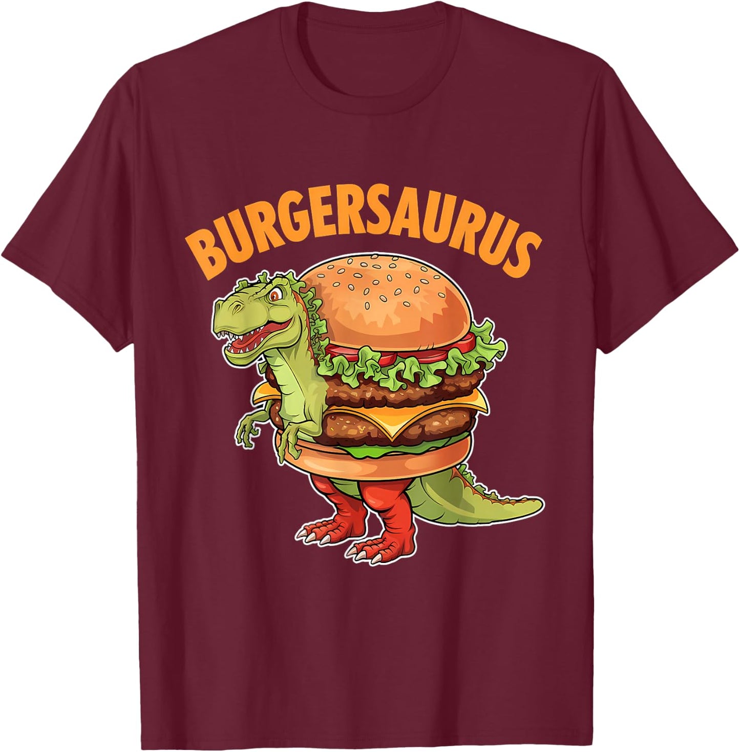 Dinosaur Burger T-Rex Fast Food Funny Burger Dino T-Shirt - T-Shirt | Maroon