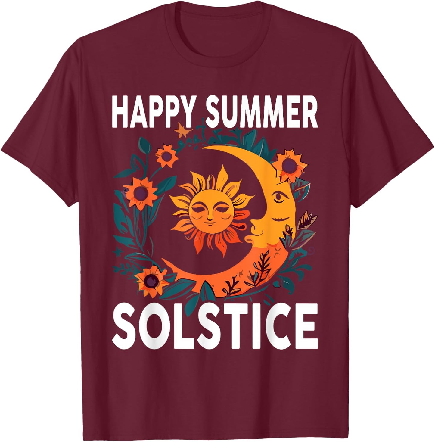Earthy Happy Summer Solstice T-Shirt - T-Shirt | Maroon