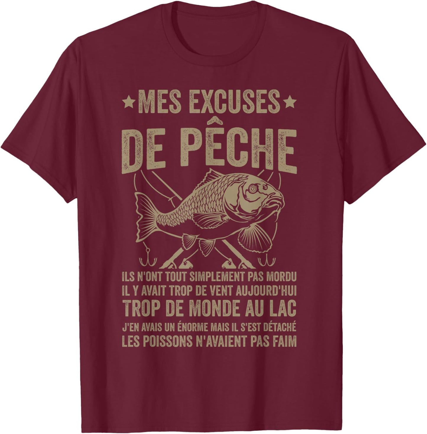 Funny Fisherman My Apologies Fishing , Black, S T-Shirt - T-Shirt | Maroon