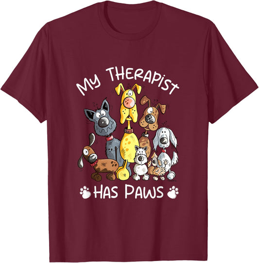 My Therapist Has Paws I Dog Pack Cartoon For Dog Lover T-Shirt - T-Shirt | Maroon