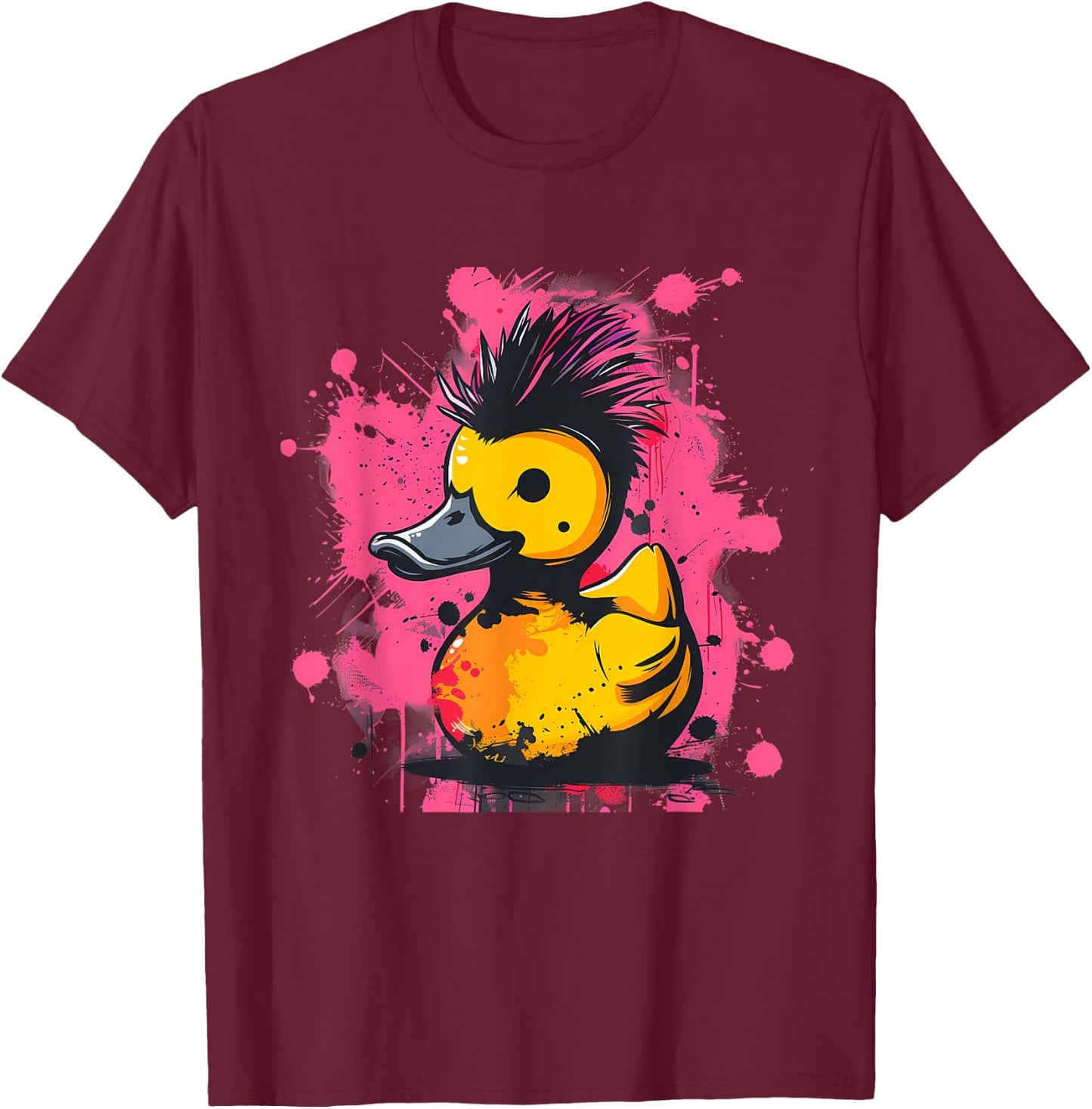 Rubber Duck Punk Rock Rubber Duckling Artwork Watercolor T-Shirt - T-Shirt | Maroon