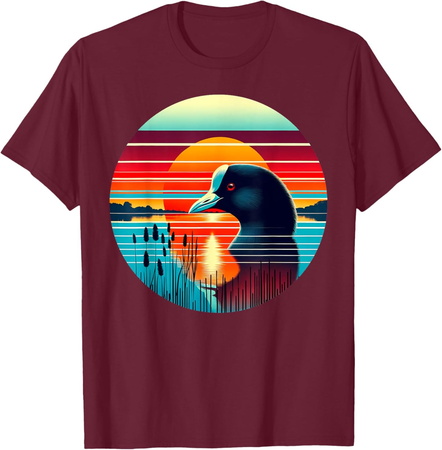 Coot Bird Sunset Retro Style Safari Vintage 70s T-Shirt - T-Shirt | Maroon
