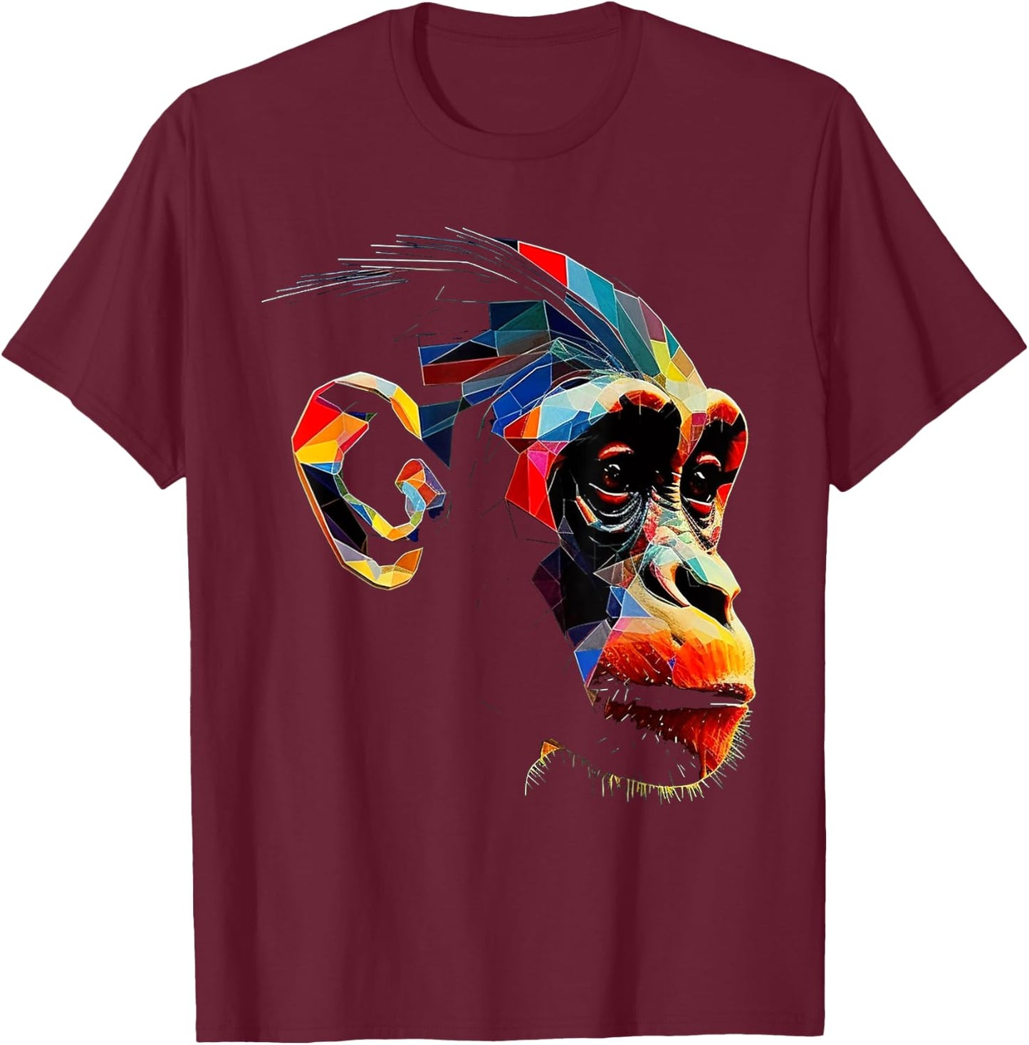 Monkey Zoo Colourful Monkey Face Polygon Animal Motif Monkey T-Shirt - T-Shirt | Maroon