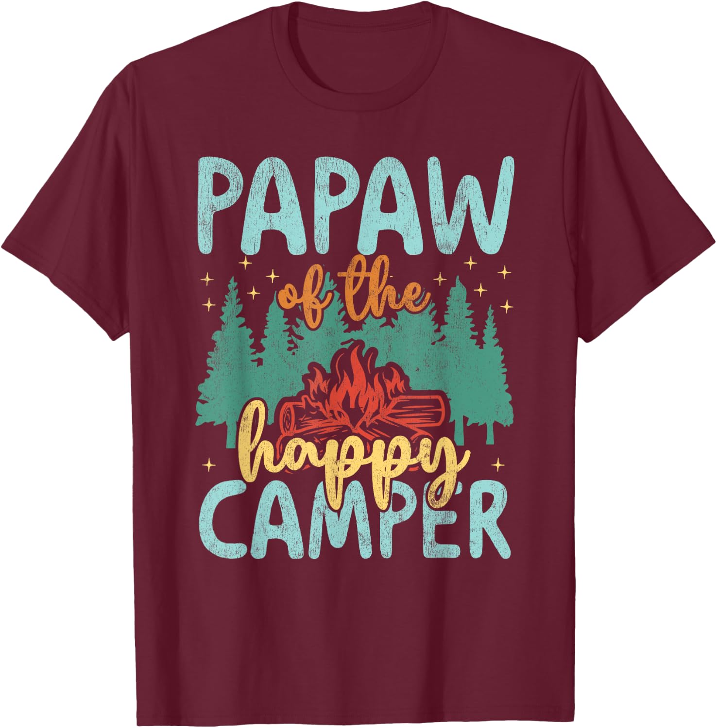 Papaw of Happy Camper 1st Birthday Party Retro Papaw T-Shirt - T-Shirt | Maroon