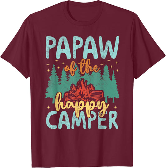 Papaw of Happy Camper 1st Birthday Party Retro Papaw T-Shirt - T-Shirt | Maroon