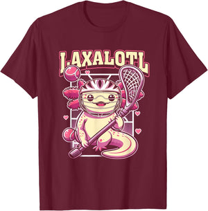 Funny Axolotl Lacrosse LAX Laxalotl Lacrosse Sport Player T-Shirt - T-Shirt | Maroon